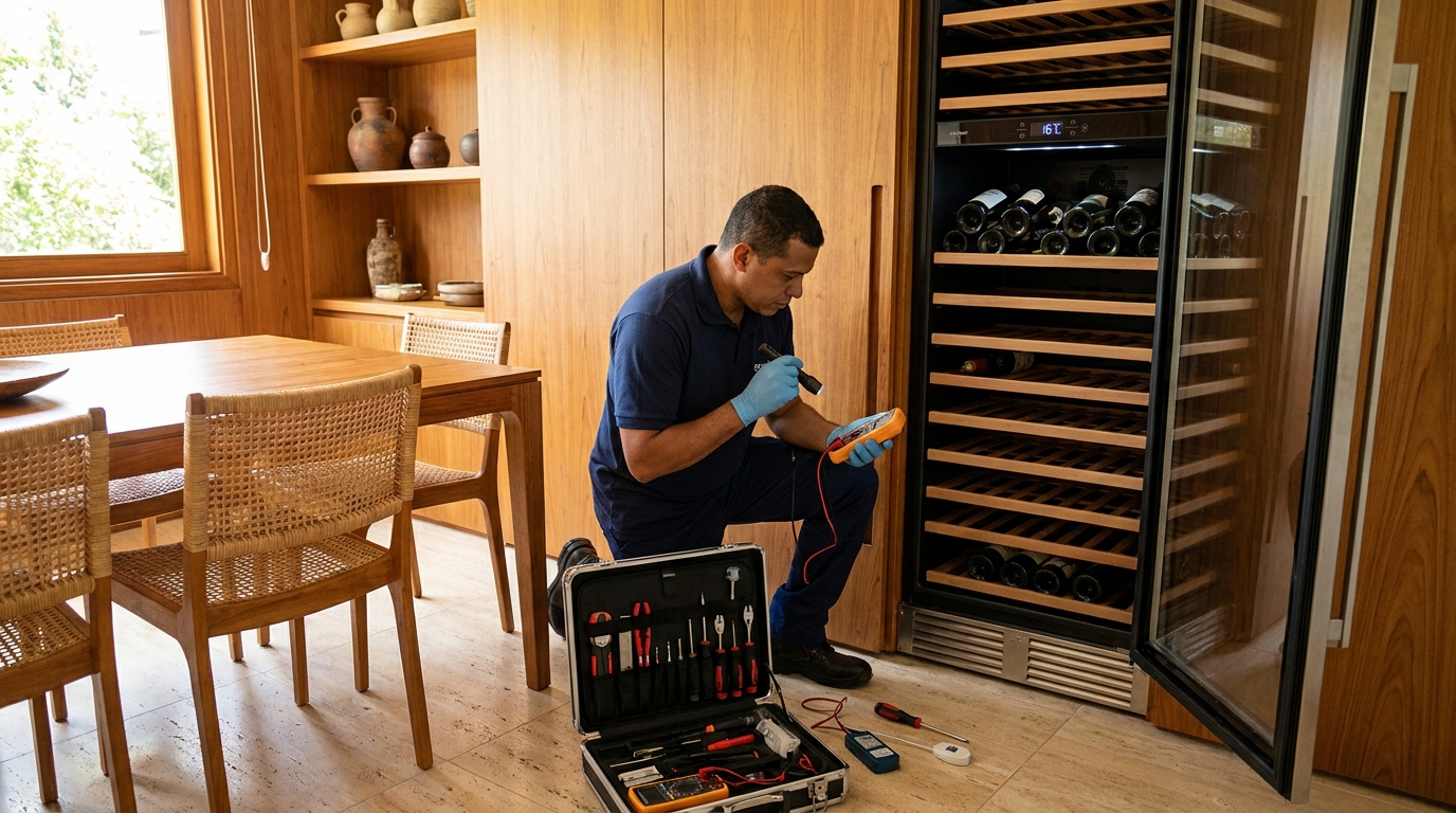 Troca de termostato de adega climatizada em atendimento técnico em Blumenau‑SC